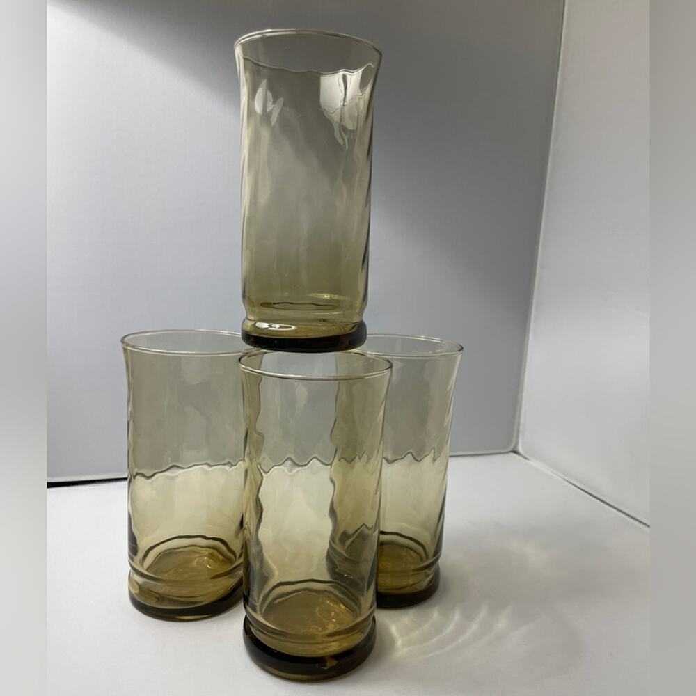 4 Libbey Concert Tawny Swirl Tumbler Drinking Glasses EUC‎